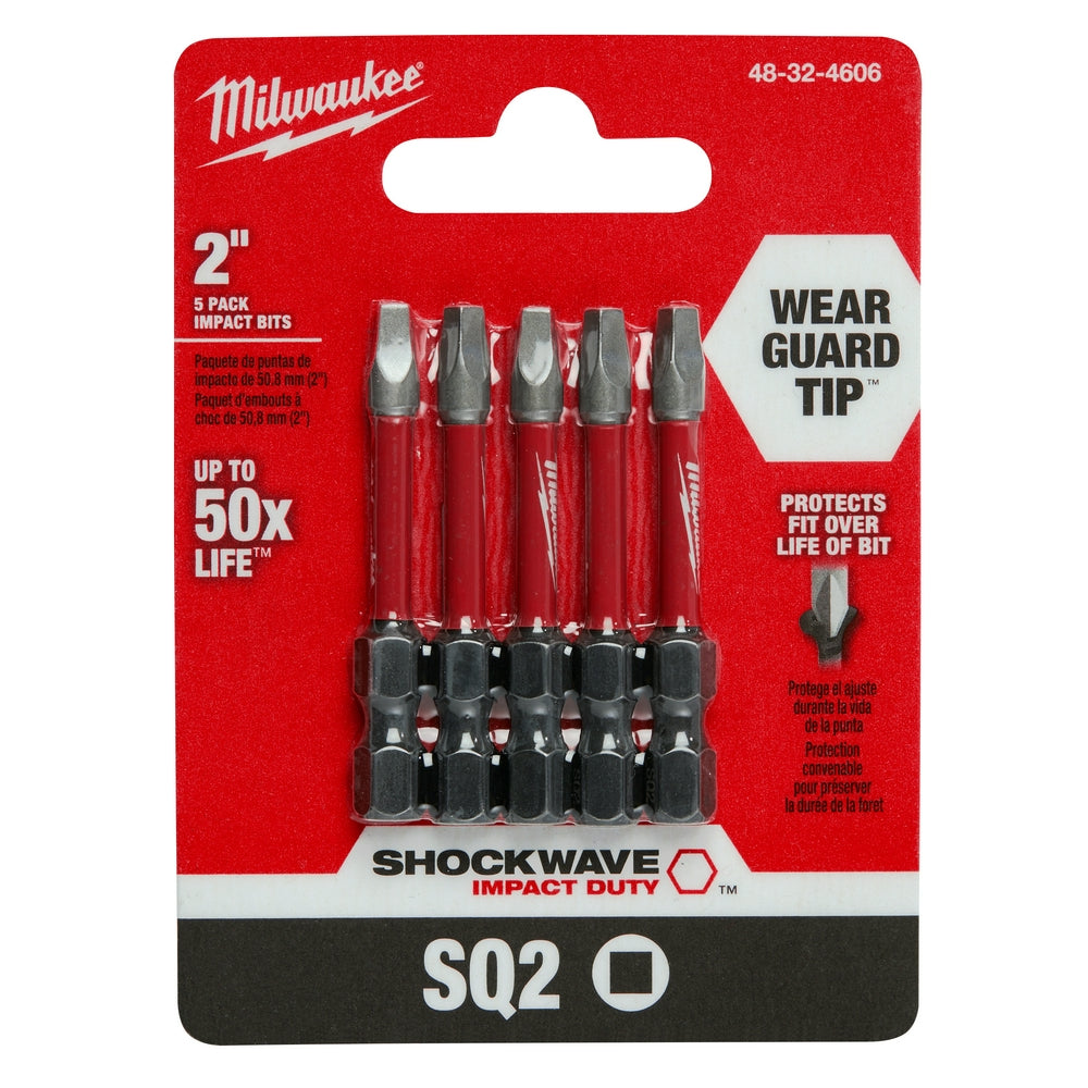 SHOCKWAVE™ 2" Impact Duty Square Recess #2 Power Bits (5 PK)