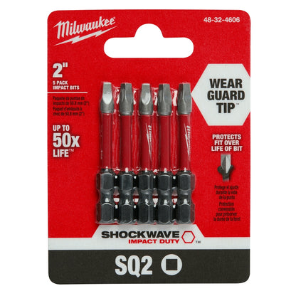 SHOCKWAVE™ 2" Impact Duty Square Recess #2 Power Bits (5 PK)