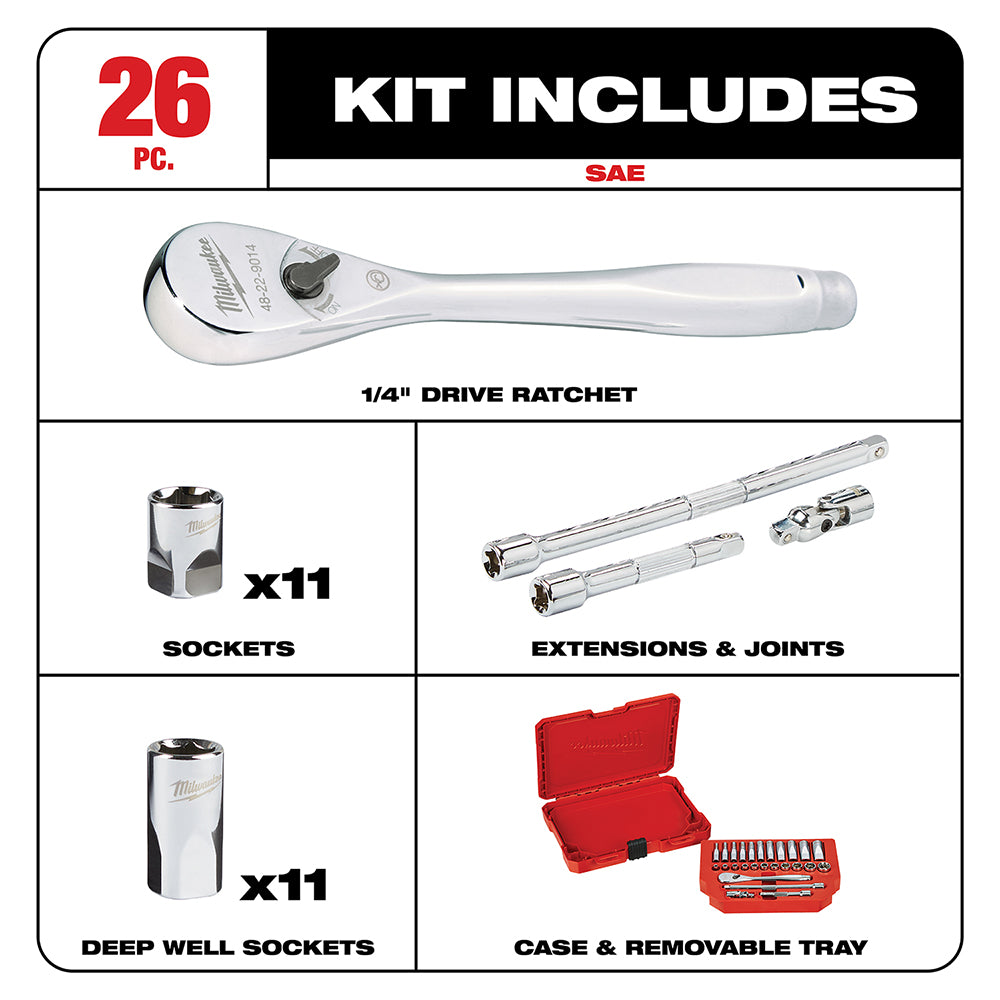 1/4 in. Drive 26 pc. Ratchet & Socket Set - SAE