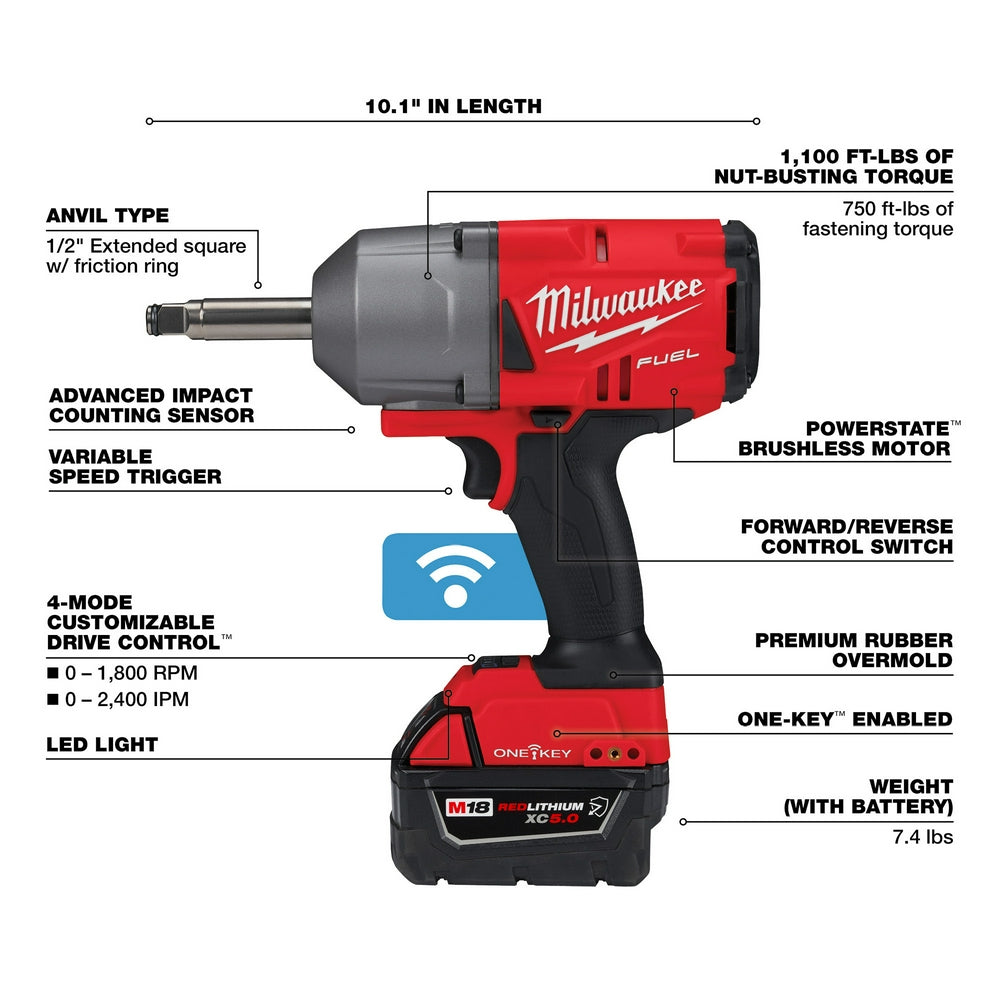 M18 FUEL™ 1/2” Ext. Anvil Controlled Torque Impact Wrench w/ONE-KEY™ Kit