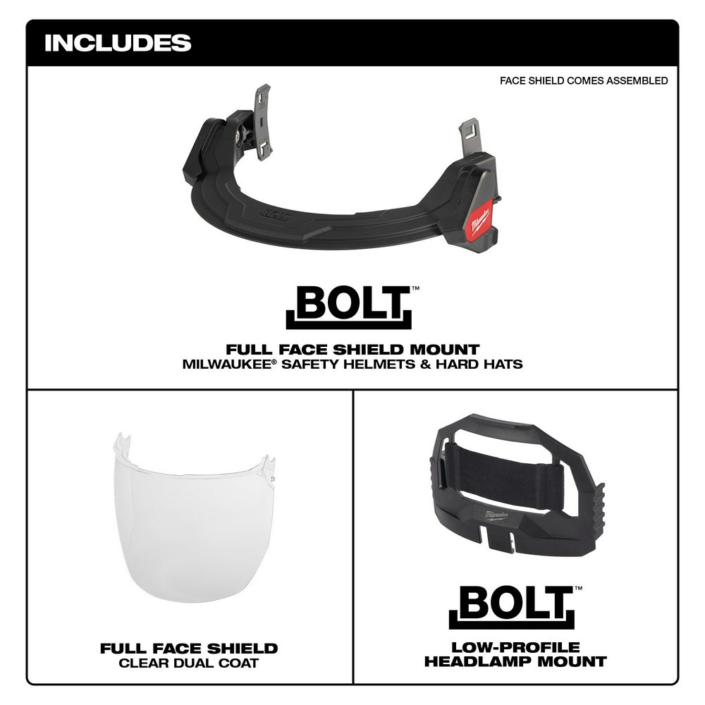 BOLT™ Full Face Shield - Clear Dual Coat Lens (Compatible with Safety Helmets & Hard Hats)