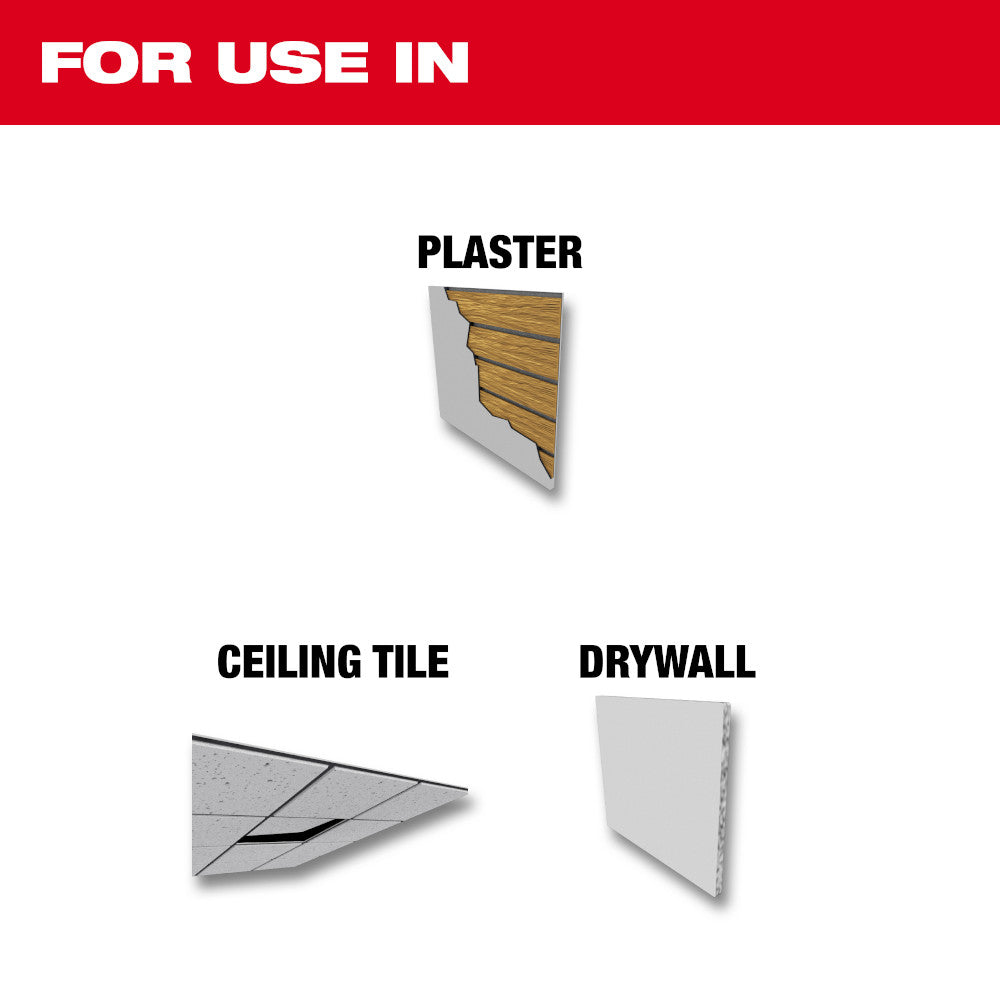For use in Plaster, Ceiling Tile, Drywall