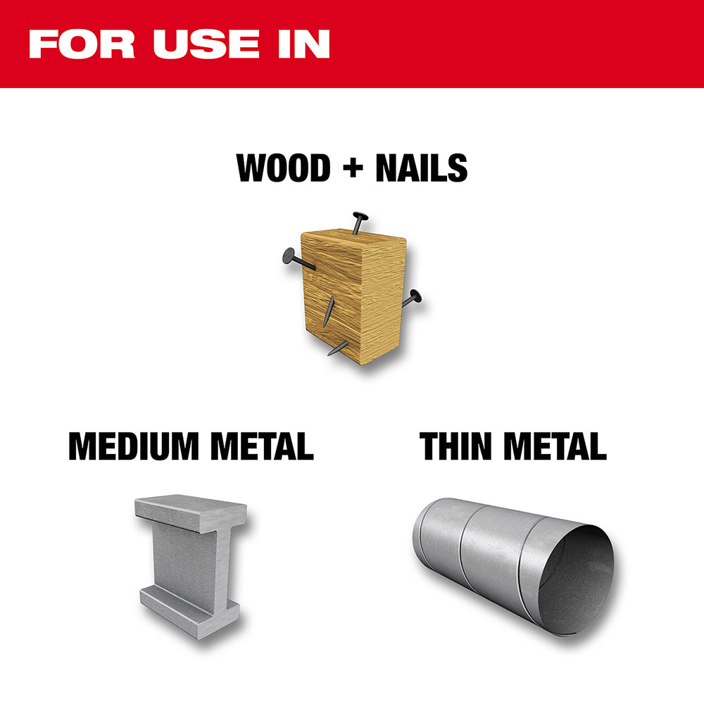 For use in Wood + Nails, Medium Metal, Thin Metal
