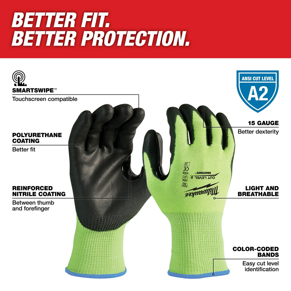 High Visibility Cut Level 2 Polyurethane Dipped Gloves - L