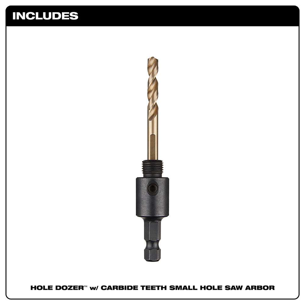 Hole saw arbor with carbide teeth on a white background