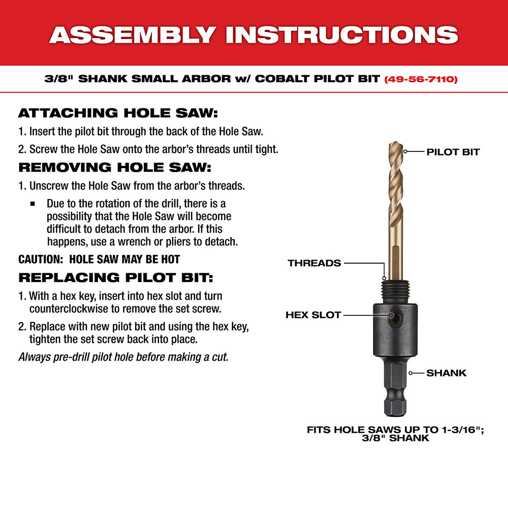 Assembly instructions for a drill bit with labeled parts on a white background.