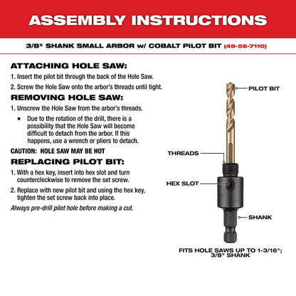 Assembly instructions for a drill bit with labeled parts on a white background.