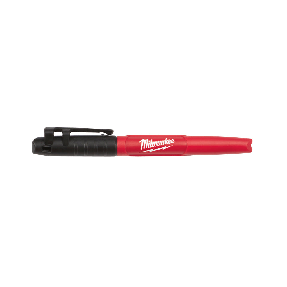 A single red and black INKZALL fine point black marker with a cap, branded with the Milwaukee tool logo.