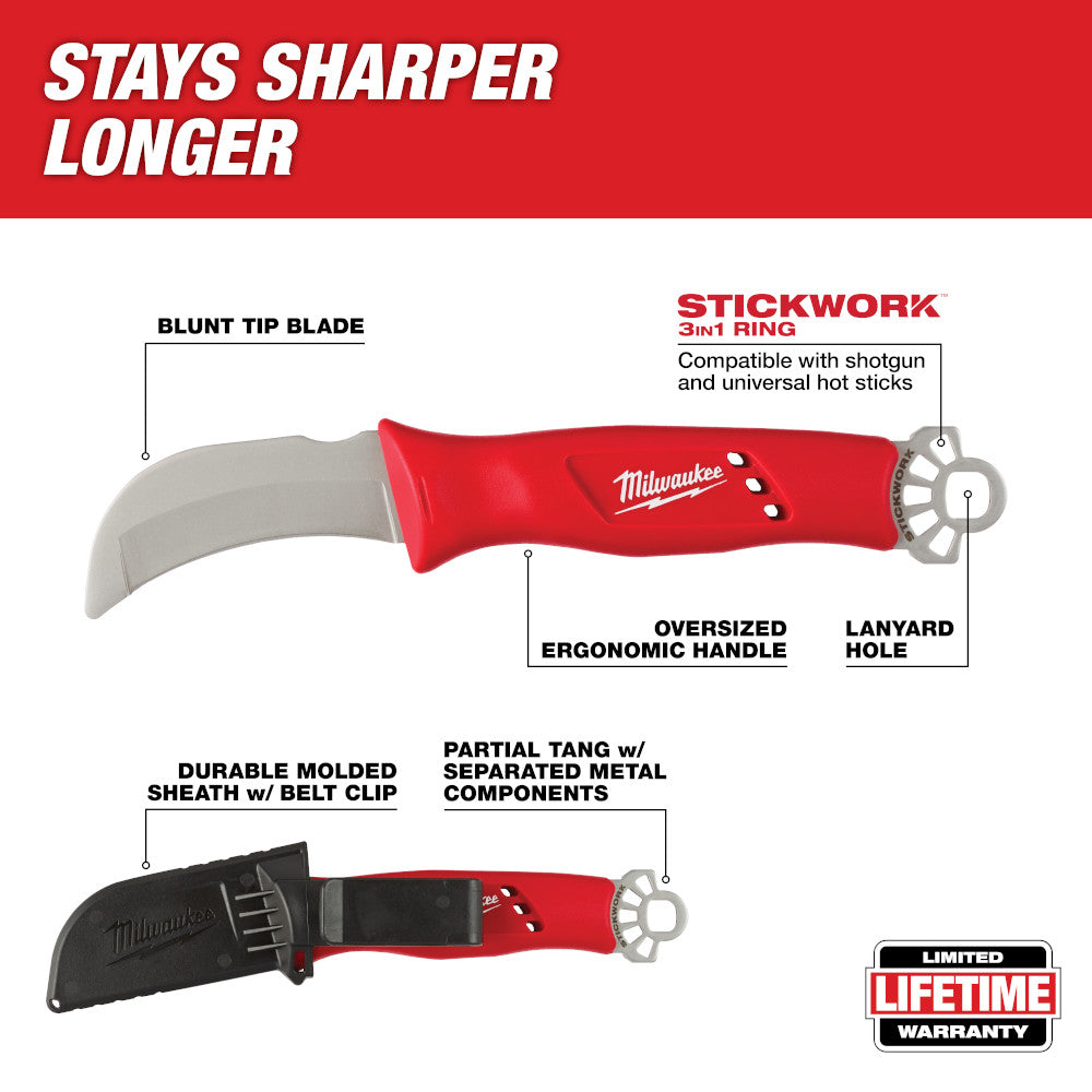 Lineman’s Blunt Tip Hawkbill Knife with STICKWORK™ 3-in-1 Ring