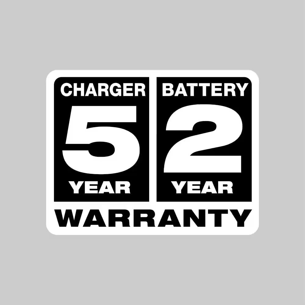 Charger 5 Year Warranty, Battery 2 Year Warranty
