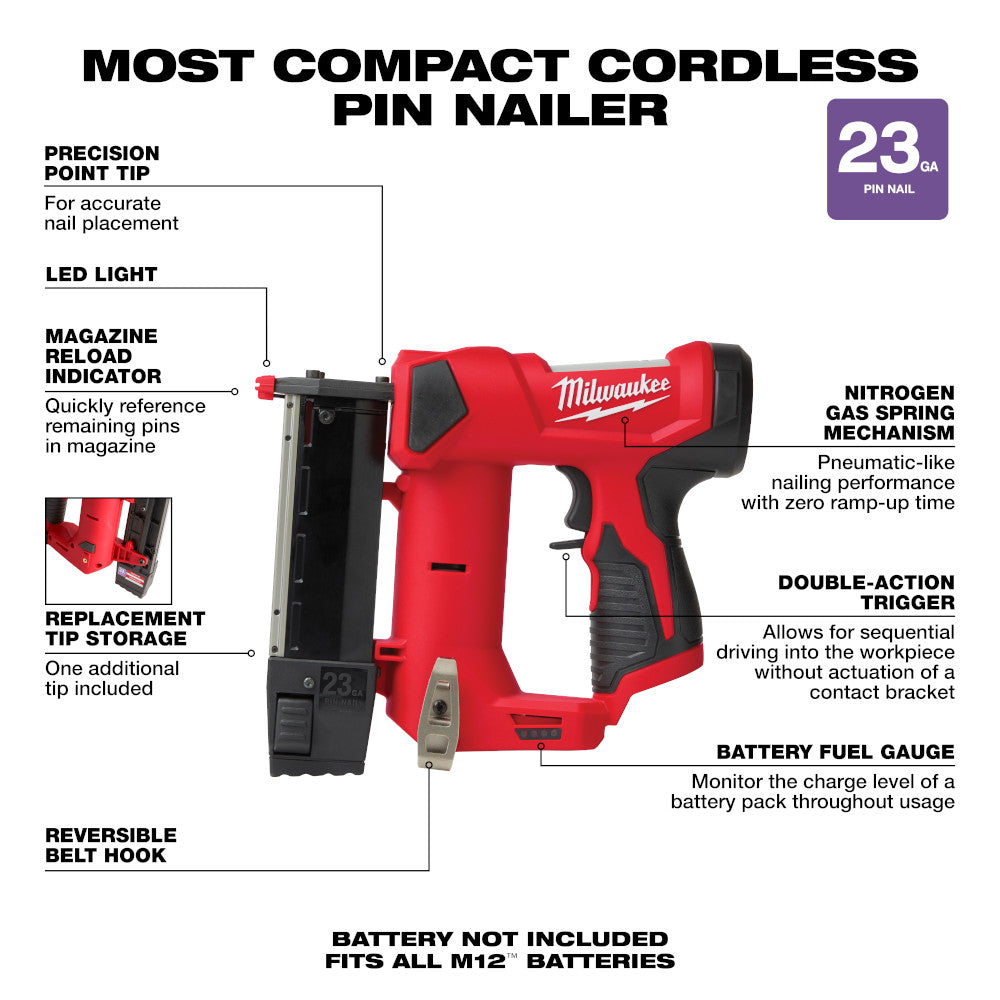 M12™ 23 Gauge Pin Nailer specs