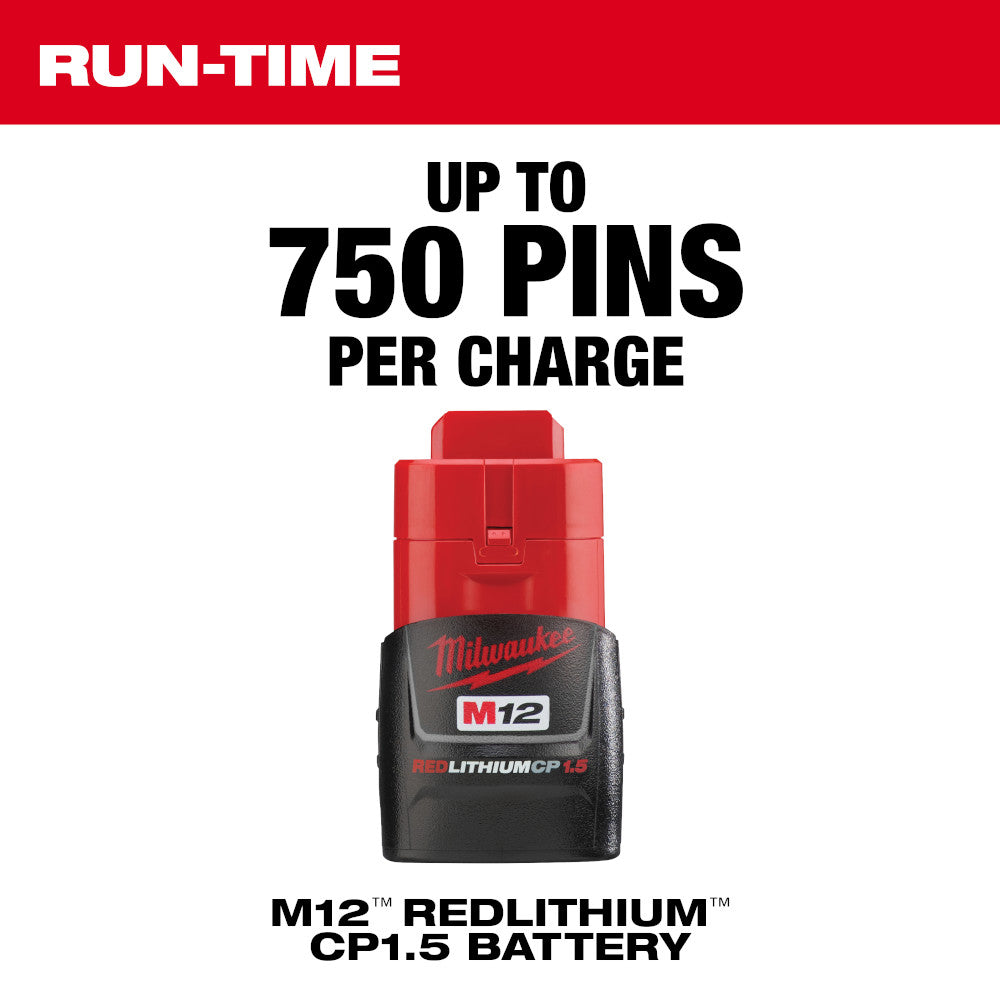 Up to 150 Pins per charge with the M12 Redlithium CP1.5 Battery