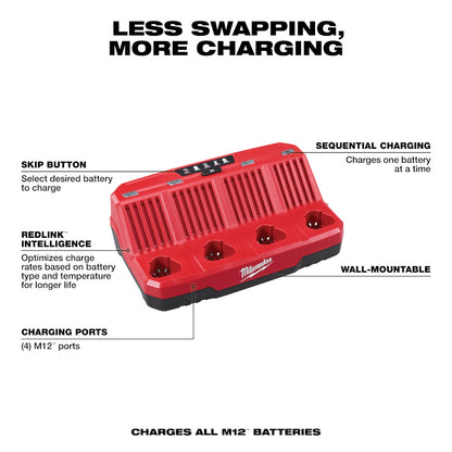 Less swapping, More Charging. M12™ 4-Bay Sequential Charger Specs