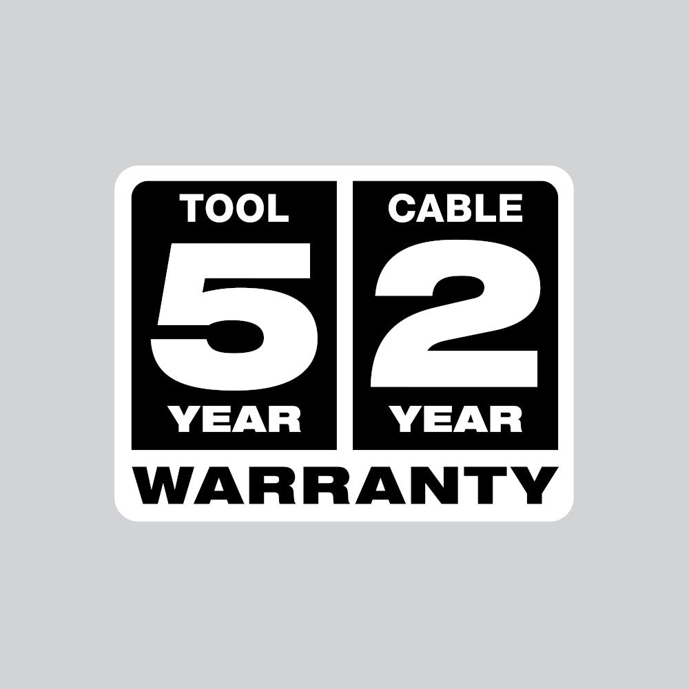 Tool 5 Year Warranty, Cable 2 Year Warranty