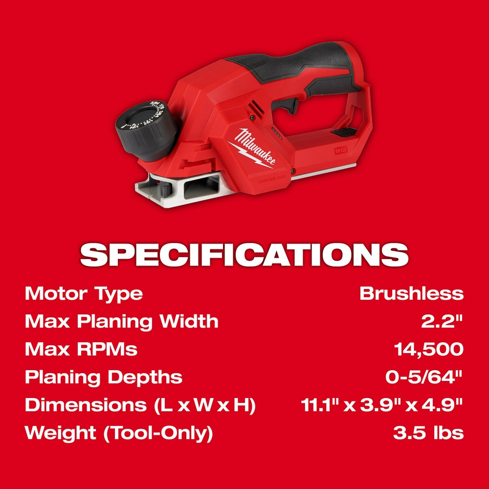 M12™ Brushless 2" Planer Specs