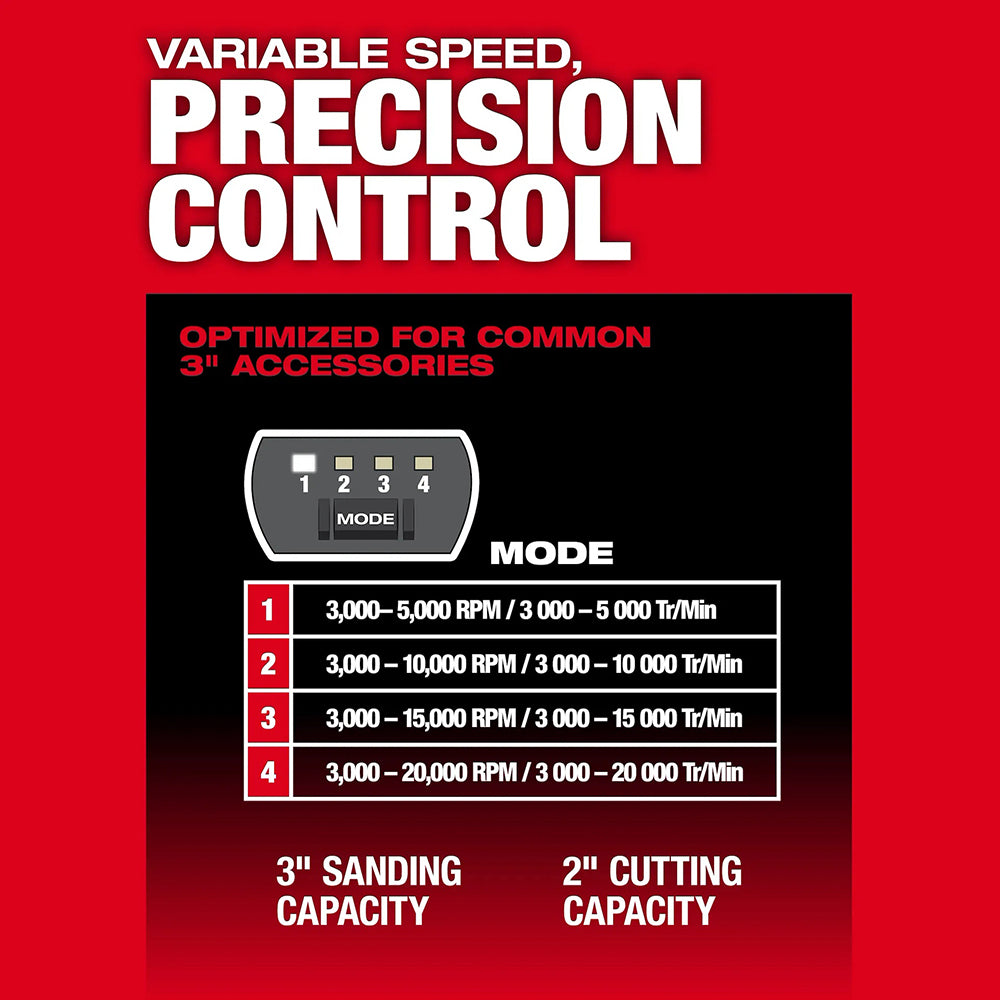 Variable Speed, Precision Control. Optimized for common 3" Accessories