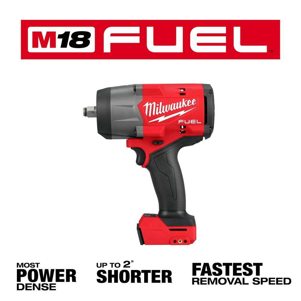 Red and black cordless impact wrench with branding and features on a white background