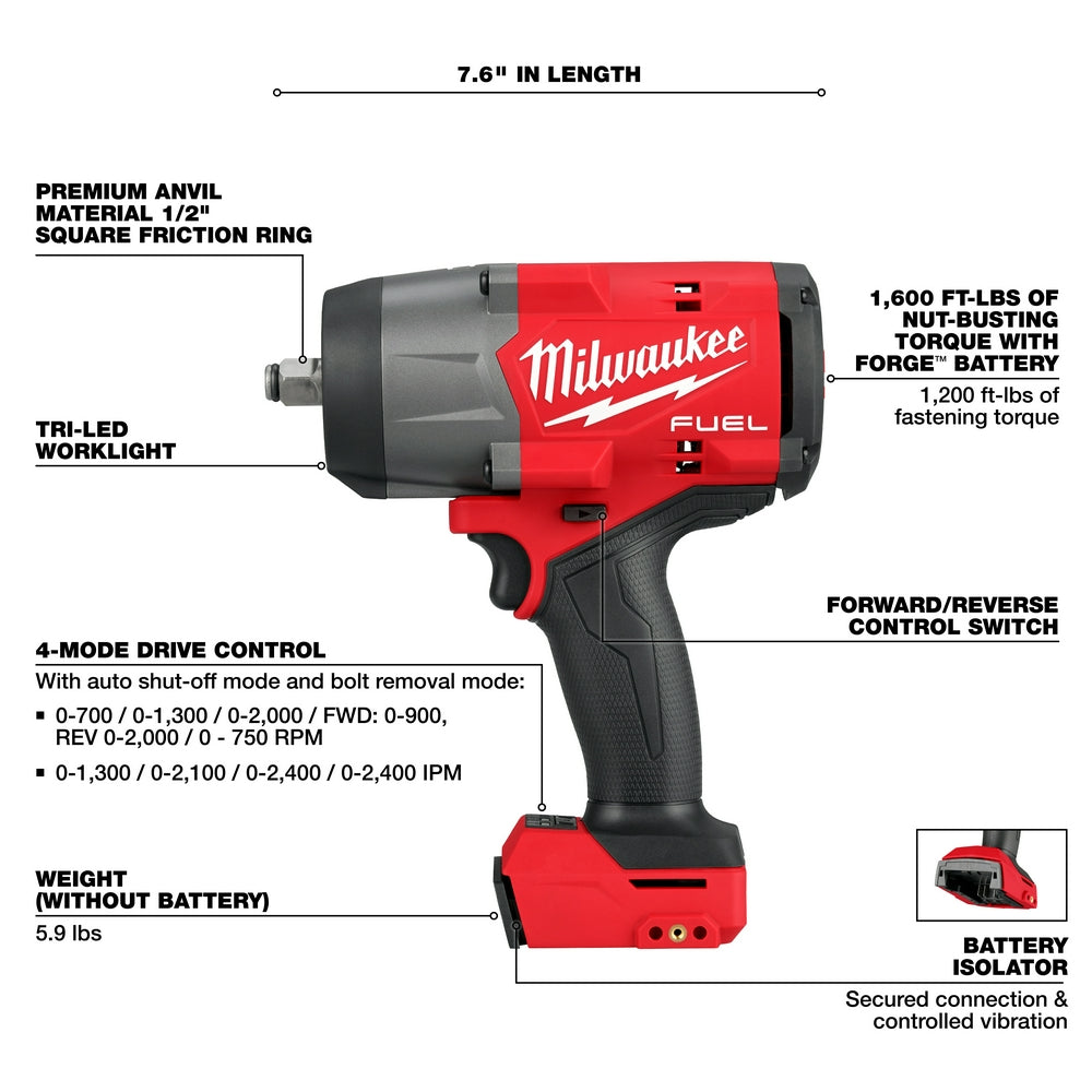 Cordless impact wrench with detailed specifications and features.