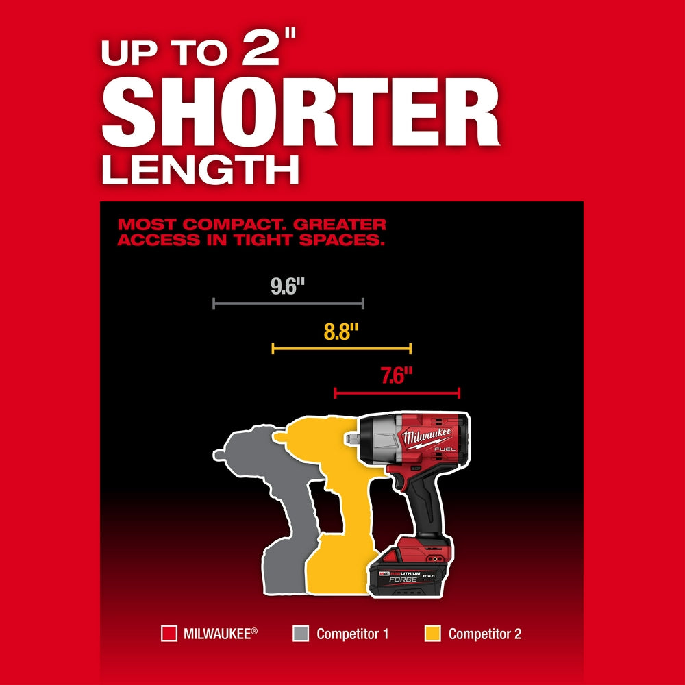 M18 FUEL™ 1/2" High Torque Impact Wrench w/ Friction Ring with measurement comparison vs competitors