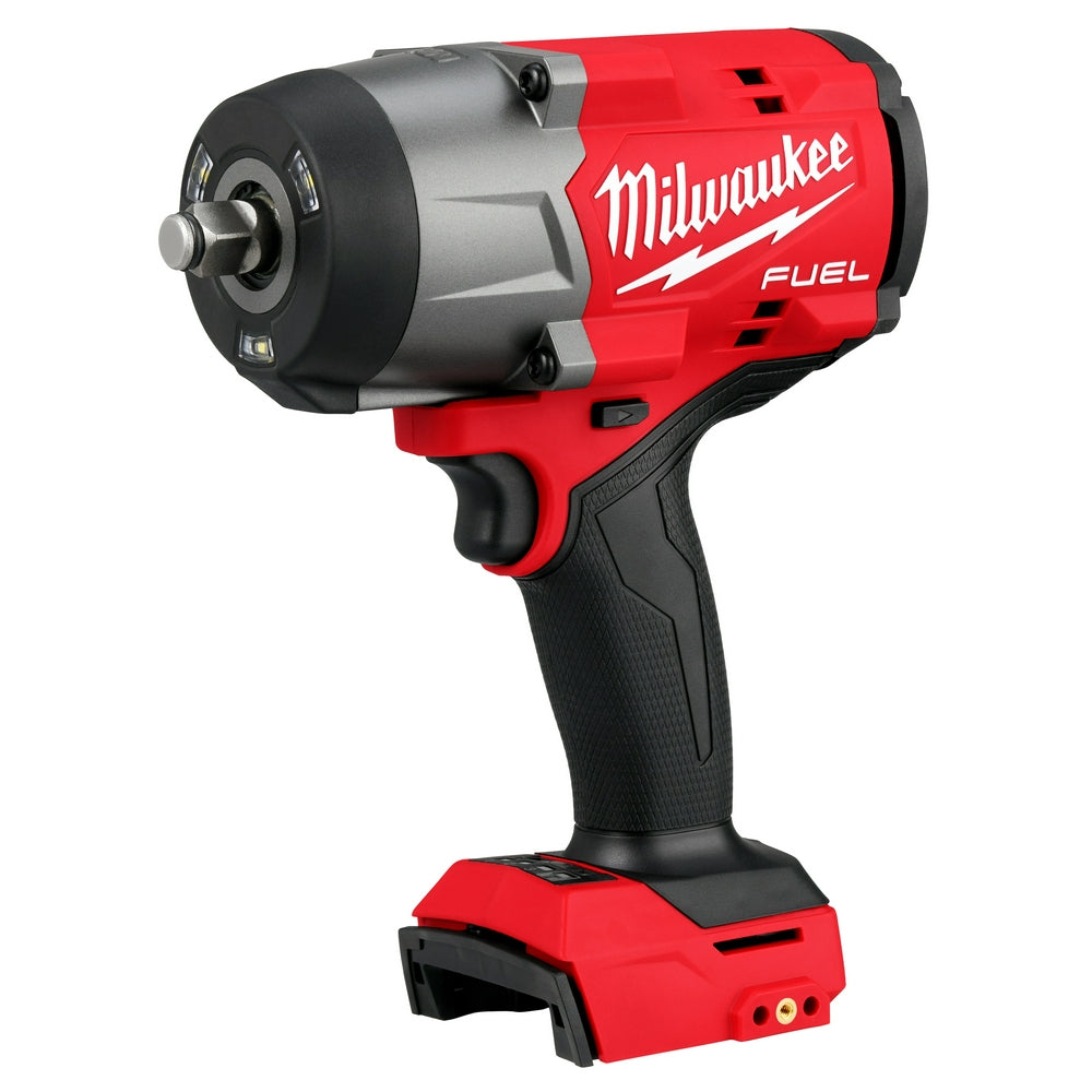 A red and black Milwaukee M18 FUEL 1/2" High Torque Impact Wrench with Friction Ring.