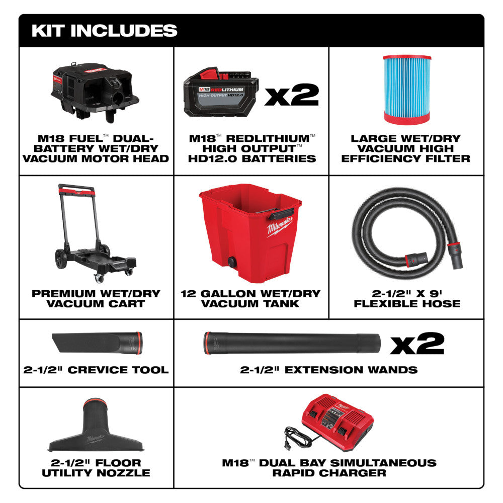 M18 FUEL™ 12 Gallon Dual-Battery Wet/Dry Vacuum Kit