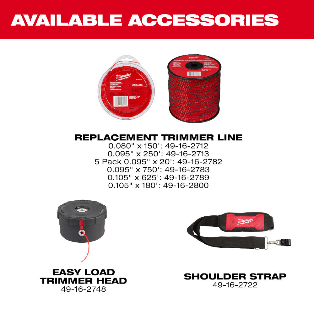 Available Accessories: Replacement Trimmer Line, Easy Load Trimmer head #49-16-2748, Shoulder Strap #49-16-2722