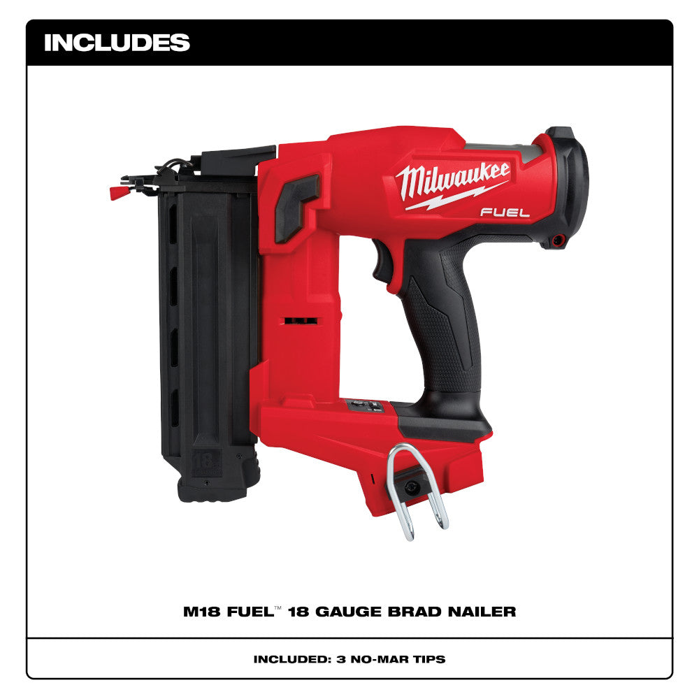 Kit includes: M18 FUEL™ 18 Gauge Brad Nailer and 3 No-Mar Tips
