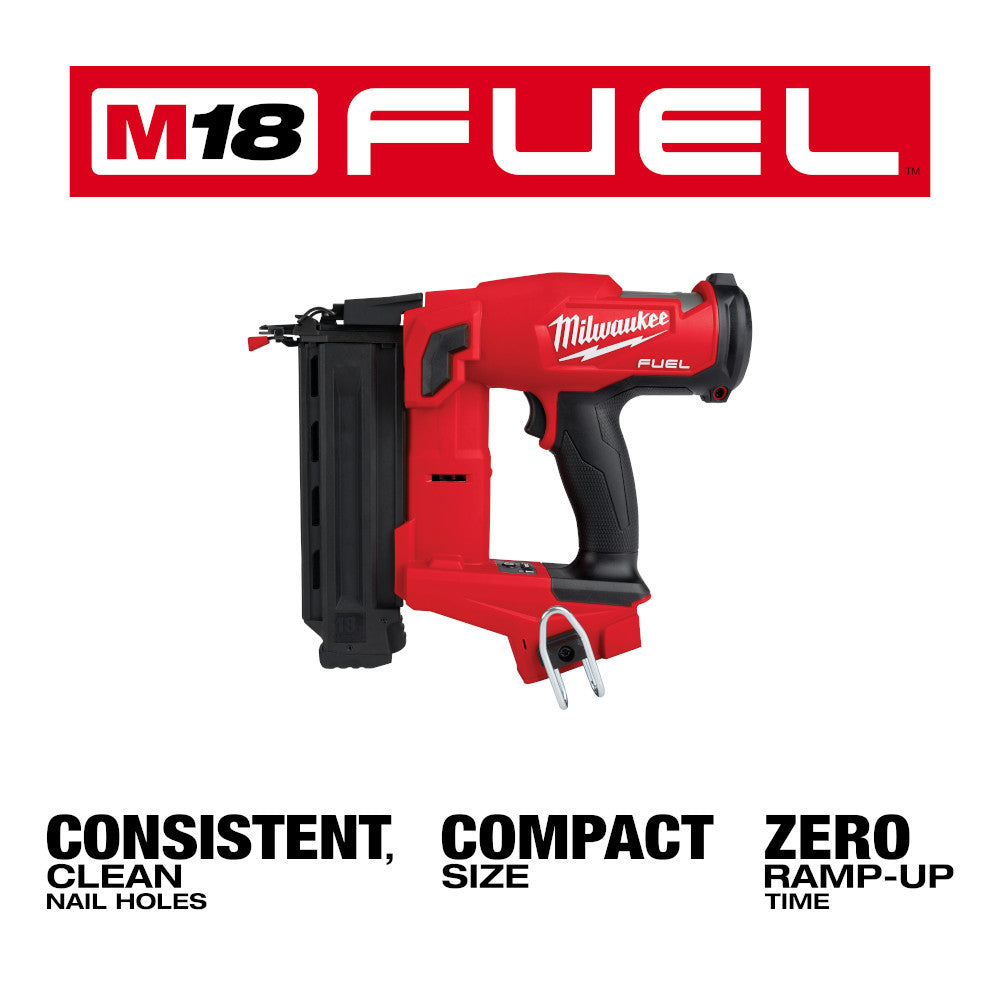 M18 FUEL™ 18 Gauge Brad Nailer with branding and features on a white background