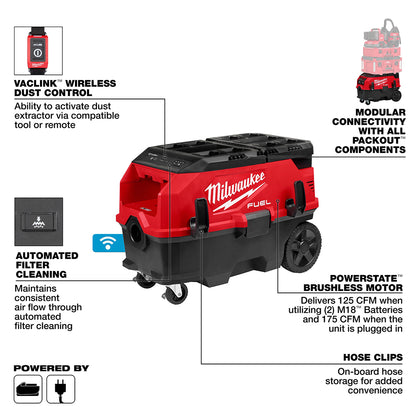 M18 FUEL™ 9 Gallon Dual Battery Dust Extractor w/ PACKOUT™ Compatibility and VACLINK™