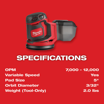 Sander with specifications on a red background