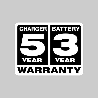 Charger 5 Year, Battery 3 Year Warranty