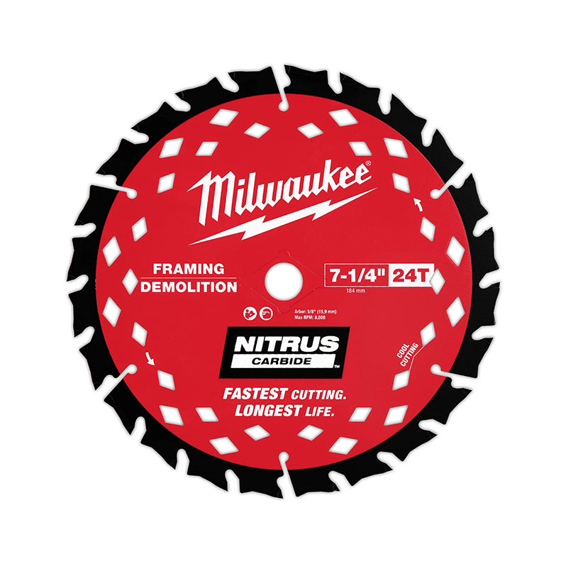 Milwaukee circular saw blade with red and black design on a white background