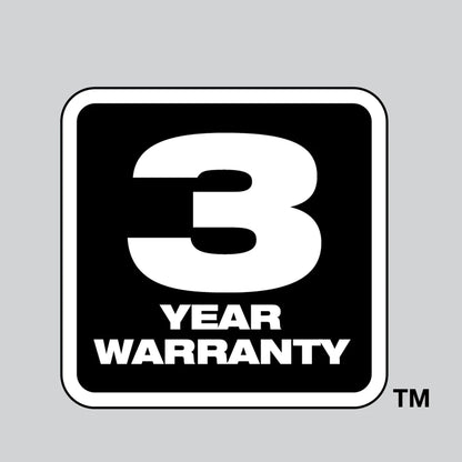 Three-year warranty logo on a gray background