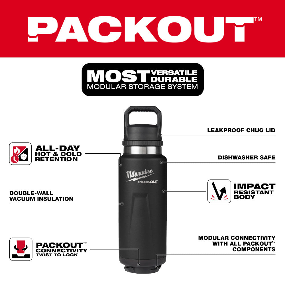 PACKOUT™ 36oz Insulated Bottle with Chug Lid - Black