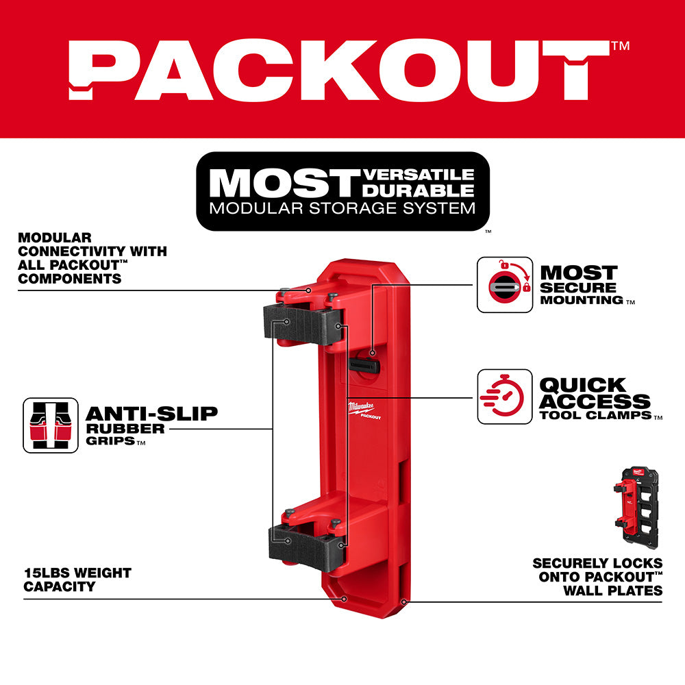 PACKOUT™ Long Handle Tool Holder with features highlighted on a white background.