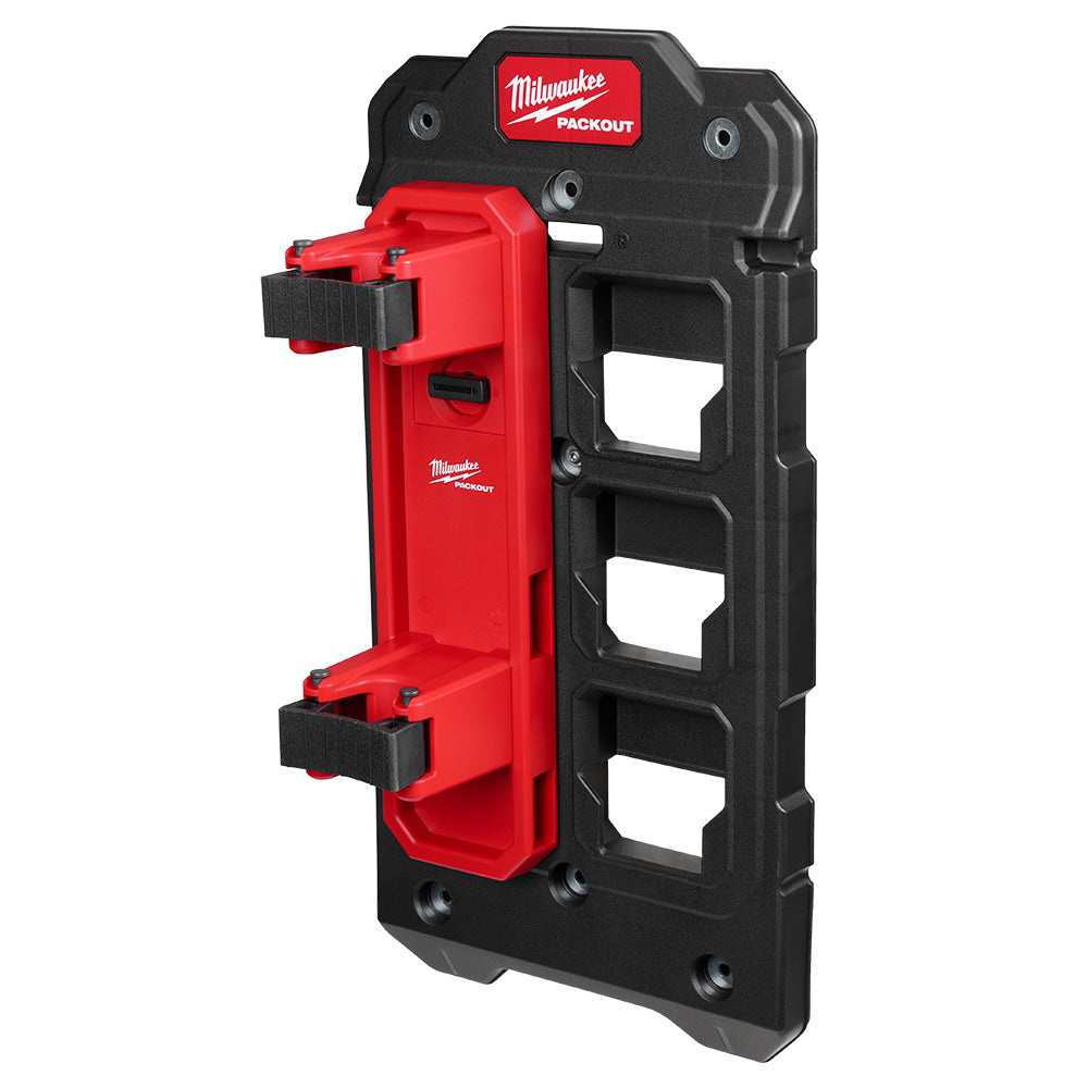 Red and black tool holder on a white background
