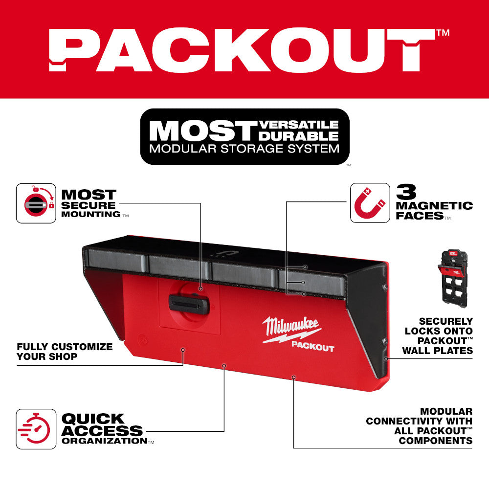 Red storage system with features highlighted on a white background