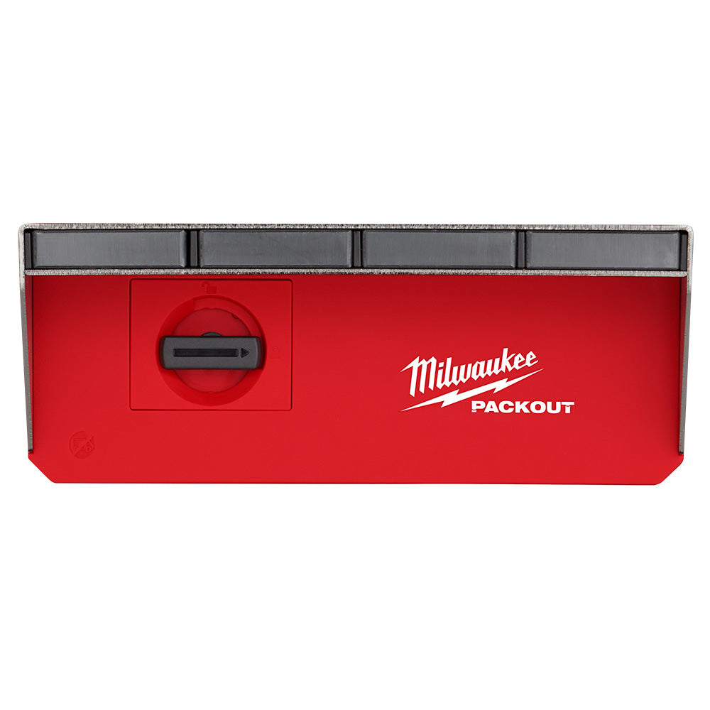 Red tool organizer with logo on a white background