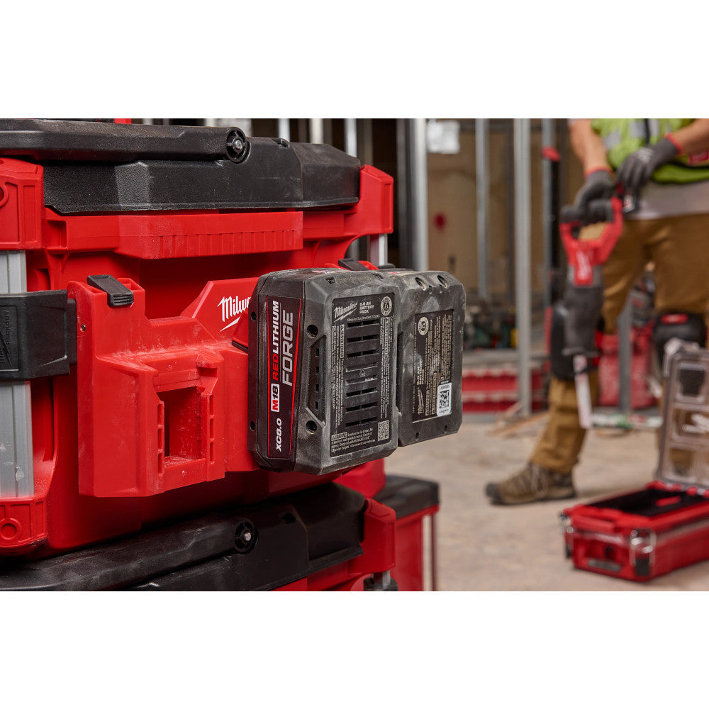 PACKOUT™ Tool Box M18™ Battery Rack Attachment on the jobsite
