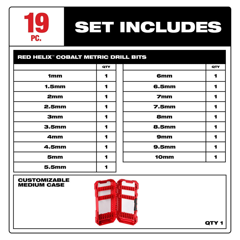 RED HELIX™ Cobalt Metric Drill Bit Set – 19PC
