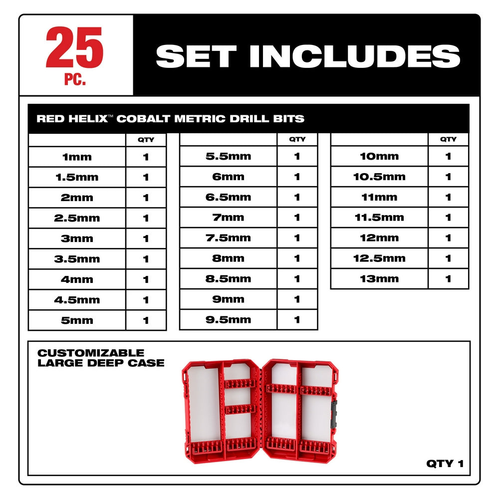 RED HELIX™ Cobalt Metric Drill Bit Set – 25PC