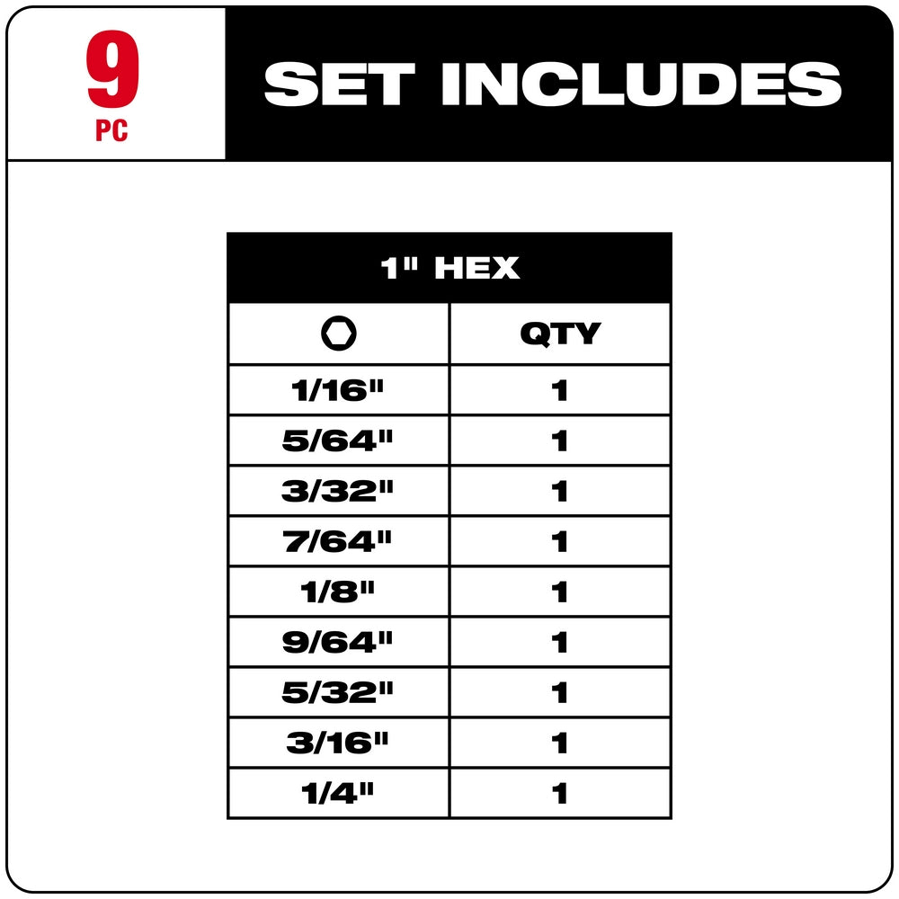 SHOCKWAVE™ 1" Impact Duty Hex Insert Bit Set -9PC