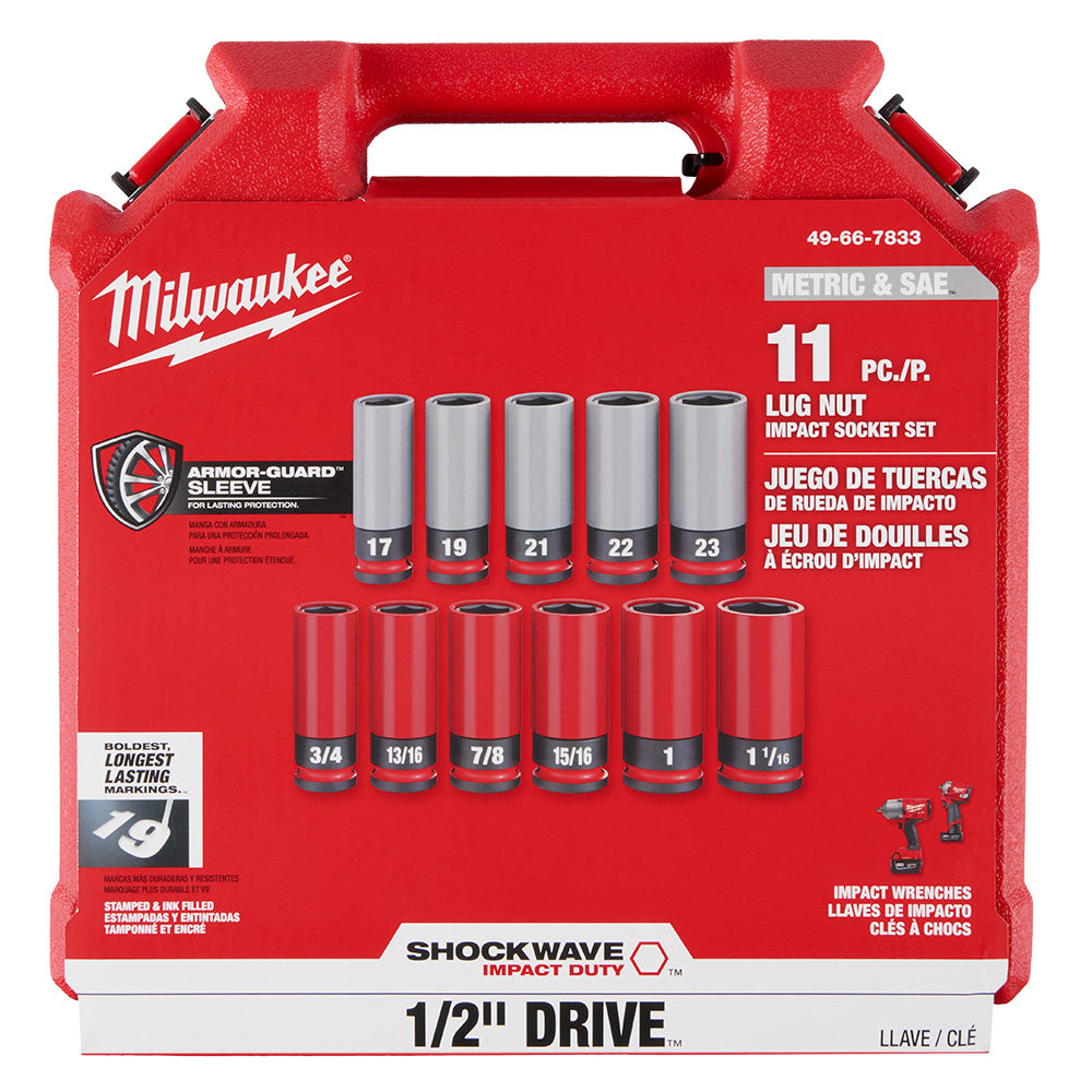 SHOCKWAVE™ Impact Duty 1/2 Drive SAE & Metric 11PC Lug Nut Wheel Socket Set