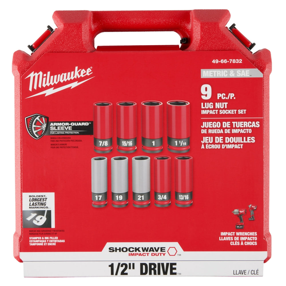 SHOCKWAVE™ Impact Duty 1/2 Drive SAE & Metric 9PC Lug Nut Wheel Socket Set