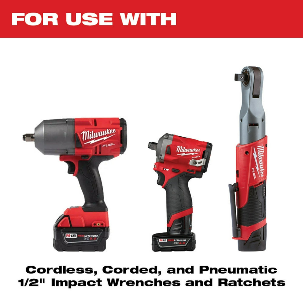 For use with Cordless, Corded, and Pneumatic 1/2" Impact Wrenches and Ratchets