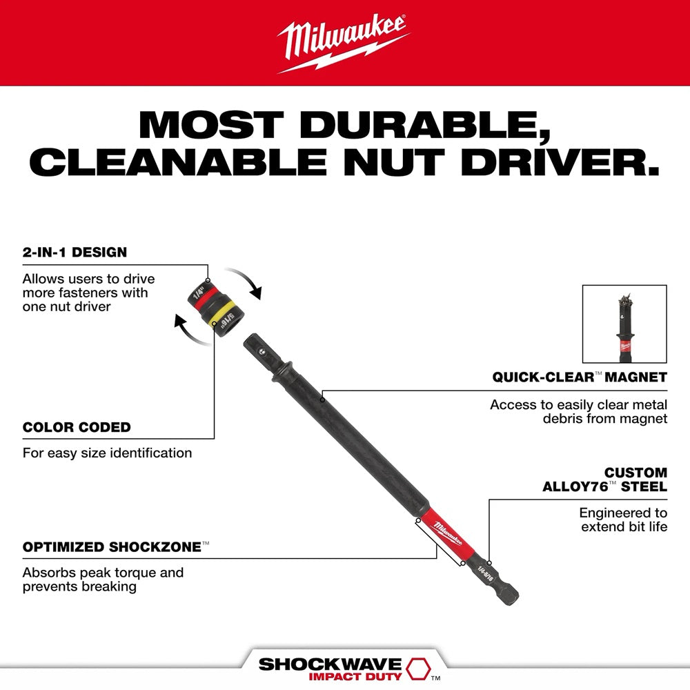 SHOCKWAVE™ Impact Duty 1/4” and 5/16” x 6” QUIK-CLEAR™ 2-in-1 Magnetic Nut Driver