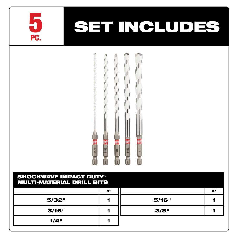SHOCKWAVE™ Impact Duty Carbide Multi-Material Drill Bit Set - 5PC