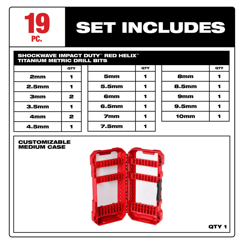 SHOCKWAVE™ Impact Duty RED HELIX™ Titanium Metric Drill Bit Set – 19PC