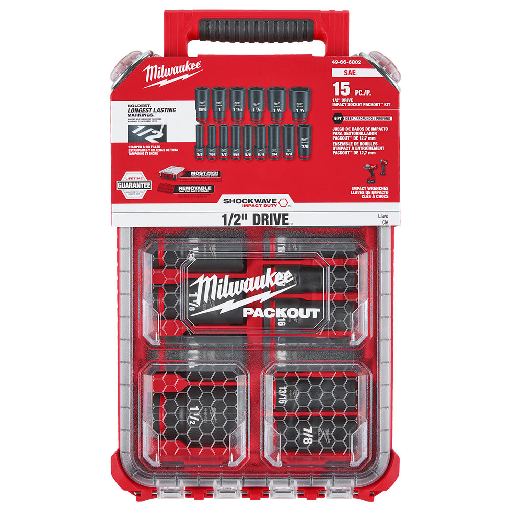 SHOCKWAVE™ Impact Duty Socket 1/2” Dr 15PC SAE PACKOUT™ Set