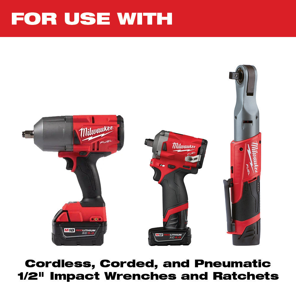 For use with Cordless, Corded, and Pneumatic 1/2" Impact Wrenches and Ratchets 
